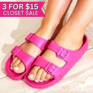 Pretty Little Thing Pink Buckle Sandal Slides US Size 6 Rubber Beach Summer Pool